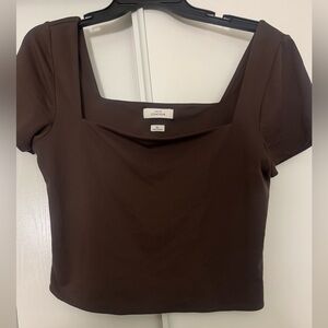 Babaton Chocolate Brown Square Neck crop top